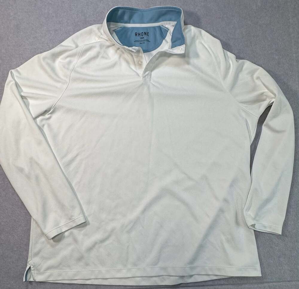 Rhone Men's Long Sleeve Performance Polo Shirt White Blue Size XXL 101628